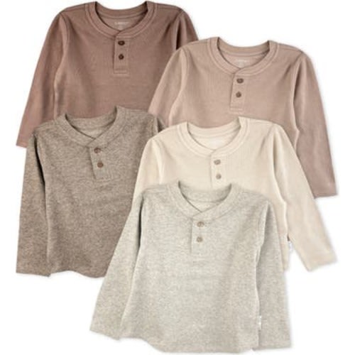 Payton Assorted 5-Pack Long Sleeve Organic Cotton Waffle Henley T-Shirts, 12M