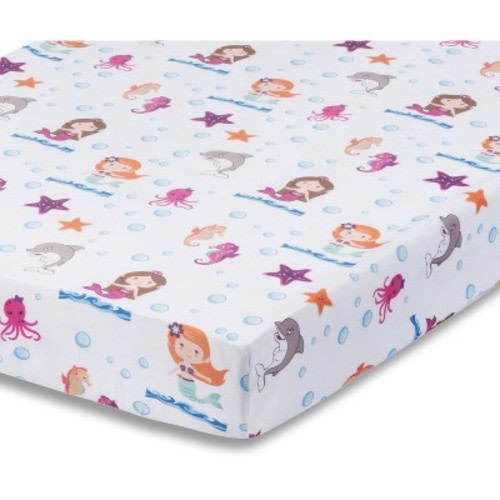 Everyday Kids Baby Girl Fitted Crib Sheet Mermaid Adventures, Soft Breathable Microfiber, Fits Standard Crib Mattress 28x52 inches, Nursery Sheet