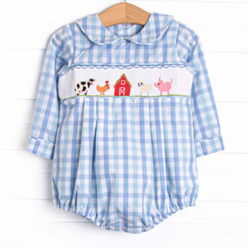 Pasture Pals Smocked Boy Bubble, Blue – Stitchy Fish