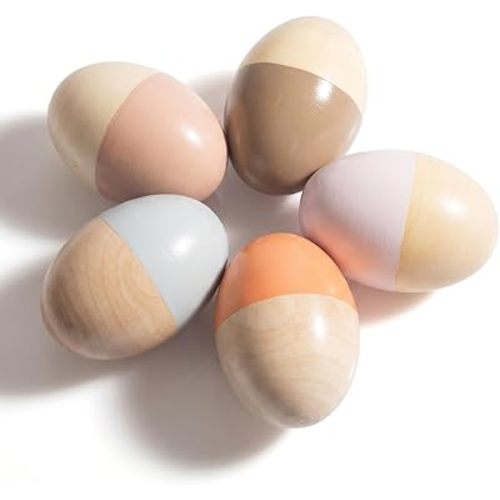 5 Pcs Wooden Baby Egg Shakers Hand Musical Maracas Percussion Instruments for Toddlers Kids