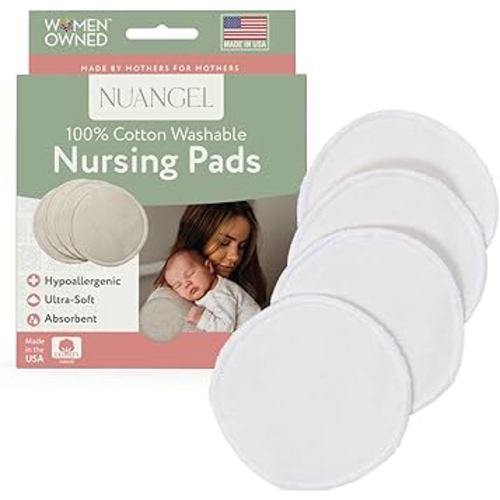 NuAngel 100% Cotton Washable Nursing Pads for Breastfeeding, Reusable & Breathable Leak Protection – 8 Pack (Natural)