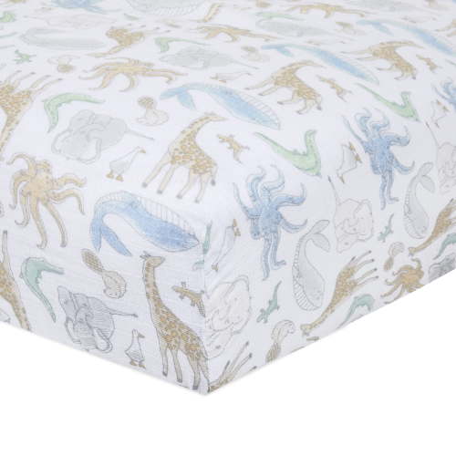 aden + anais essentials, crib sheet, natural history-species