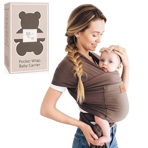 Baby Wrap Carrier - Premium Cotton Baby Carrier Wrap for Newborn to Toddler- Infant Carrier for Babies 8-35 lb - Baby Holder One Size Fits All with Front Pocket by Max&so