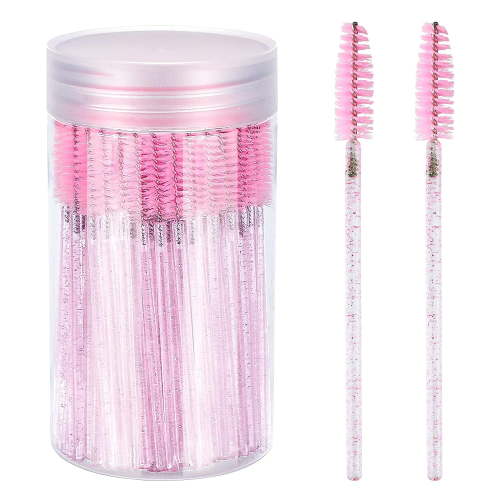 100PCS Pink Disposable Eyelash Spoolie Brush with Container