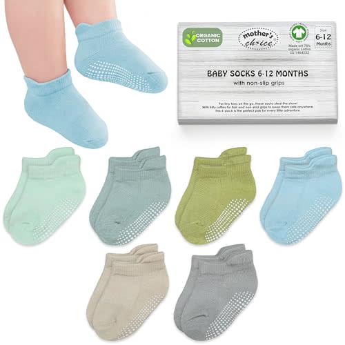 Organic Cotton GOTS Certified Ankle Baby Socks 6 Pairs, 6M - 5Y For Infants & Toddler Socks Non Slip Baby Girl & Boy Socks