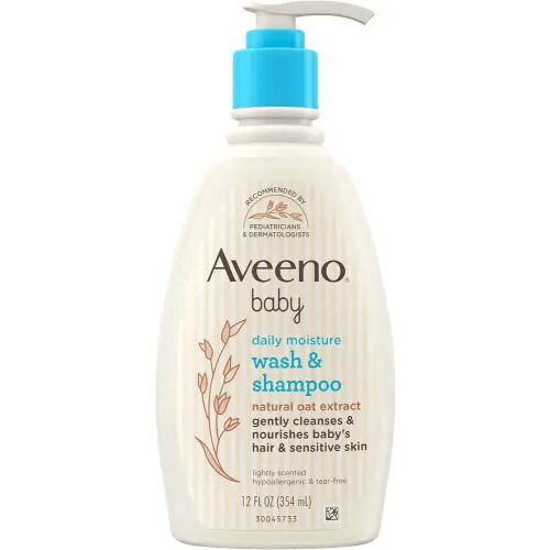 Aveeno Baby Daily Moisture Gentle Body Wash & Shampoo with Oat Extract, 2-in-1 Baby Bath Wash & Hair Shampoo, Tear- & Paraben-Free for Hair & Sensitive Skin, Lightly Scented, 12 fl. oz
