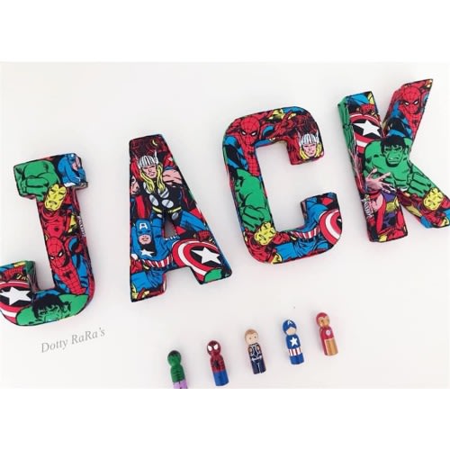 Superhero Fabric Letters, Wall Art, Nursery, Childrens Bedroom, Boys, Girls Personalised fabric letters
