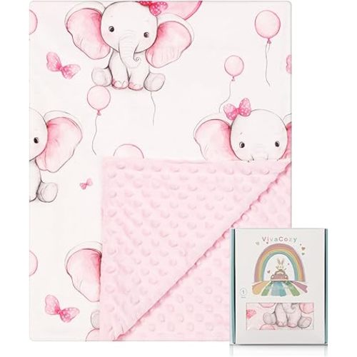 Baby Blankets for Girls with Elephant Pink Design Super Soft Lightweight Blanket for Infant Toddler Nursery Crib Newborn with Double Layer Dotted Backing 30 x 40 Inch