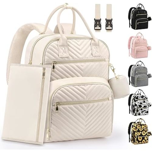 Pritent Diaper Bag Backpack,Baby Essentials Diapers Bag with Pacifier Case,Multipurpose Stylish Large Capacity Travel Backpack for Baby Girl/Boy(L-Beige)