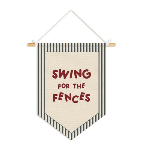 Vintage Baseball Wall Decor,Playroom Wall Art | Kids Room Decor,Vinatge Sports Nursery Classroom Wall Hanging Pennant Flag Banner,Swing For The Fences,Player Coach Gift