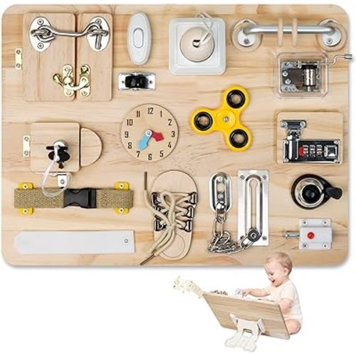Busy Board for Toddlers 1 2 3 4 Year Old - Large Montessori Sensory Toys, Wooden Fidget Activity Board for Boys and Girls, Motor Skills Gifts for ADHD & Autistic Children Kids