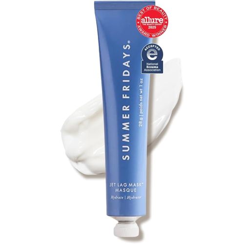 Summer Fridays Mini Jet Lag Mask - Hydrating Overnight Face Mask, Moisturizer + Eye Cream - Enriched with Hyaluronic Acid, Niacinamide, + Antioxidants - Multitasking Travel Size Skin Care (1 Oz)