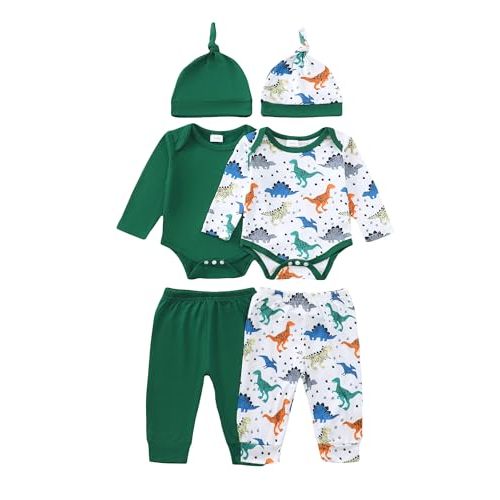 VEGGIEDOT Newborn Baby Boy Clothes Infant Boys Outfits Romper 2-Pack Cute Baby Boy Pants Set Hat 0 3 6 9 12 18 Months