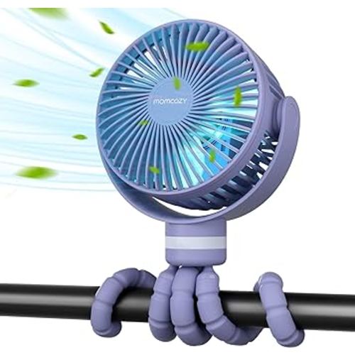 Momcozy Portable Stroller Fan, 8000mAh, 27H Ultra-long Battery Life, Detachable 4 Speed 360°Rotate, LED Night Light with 2 Modes, USB Rechargeable Handheld Cooling Fan for Travel, Car Seat, Bedroom