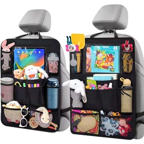 Backseat Car Organizer w/ 10 Storage Pockets 11" Tablet Holder, 2 PCS Black