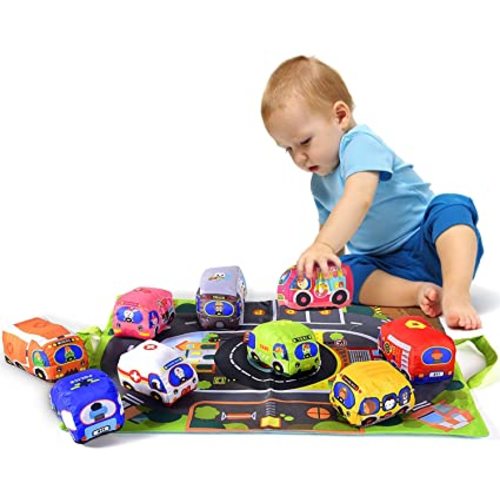 Soft Car Toy Set with Play Mat for 1 Year Old Baby,Toddlers,Boys and Girls ( 9 Vehicle and a Play mat/Storage Bag) | Baby Toys 12-18 Months| Toys for 1 Year Old boy