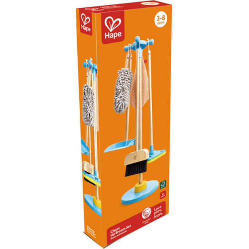 Hape: Clean Up Broom Set - 6pc, Yellow & Blue, Wooden Cleaning Toy Playset - Hape | Maisonette