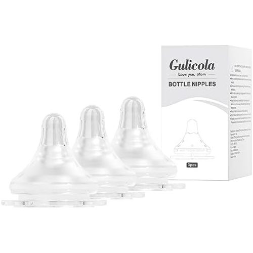 Gulicola Natural Flow Baby Bottle Silicone Nipple Level 3, Large Flow (L), 6+ Months, 3 Counts (Pack of 1)