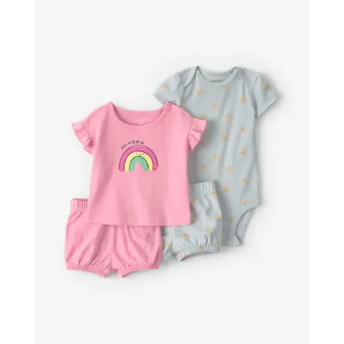 Baby Girl 4-Piece Rainbow Top & Short Set - Pink/Grey | Carter's