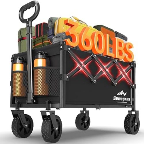 Wagons Carts Foldable, 360LBS Folding Utility Heavy Duty Wagon Cart with Wheels, 100L Portable Utility Outdoor Wagon for Shopping, Beach, Camping, Sports, Garden