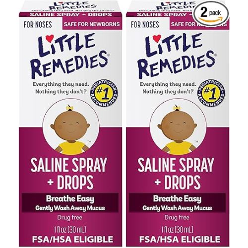 Little Remedies Sterile Baby Saline Nasal Spray and Drops, Safe for Newborns to Relieve Stuffy and Dry Noses, 1 Fl Oz (Pack of 2)