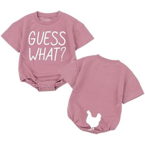 Guess What Chicken Baby Bodysuit - Funny Romper Outfit Animal Front Back Cute Shower Gift Long Sleeve Newborn Toddler