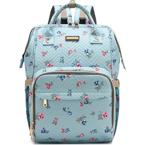 GAIVP Diaper Bag Backpack for Women, Baby Bags for Girls,Diaper Bag with Changing Pad, and Insulated Pockets-Blue Flowers