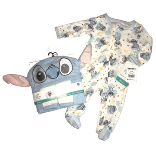 Stitch Disney Baby 0/3M Sleep n Play Footed Bodysuit & Towel Set Shower Gift NWT