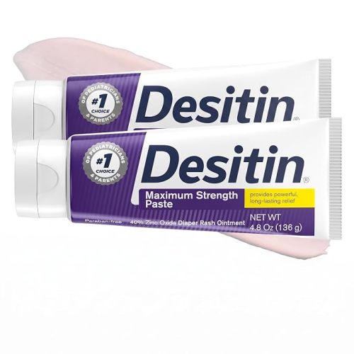 Desitin Maximum Strength Baby Diaper Rash Cream, 40% Zinc Oxide for Treatment, Relief & Prevention, Hypoallergenic, Phthalate- & Paraben-Free Paste, Protects Skin for 12 Hours, 4.8 oz (Pack of 2)