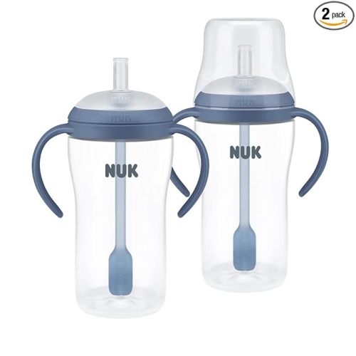NUK Perfect Match Learner Straw Cup, 8 oz, 2 pack – Soft Straw, Easy-Grip Handles, BPA Free, Spill Proof Transition Sippy Cup
