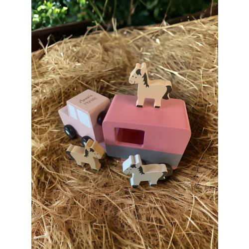 Personalised wooden horse trailer - pink wooden trailer - ponies - christening gift - Christmas gift - page boy gift - flower girl gift