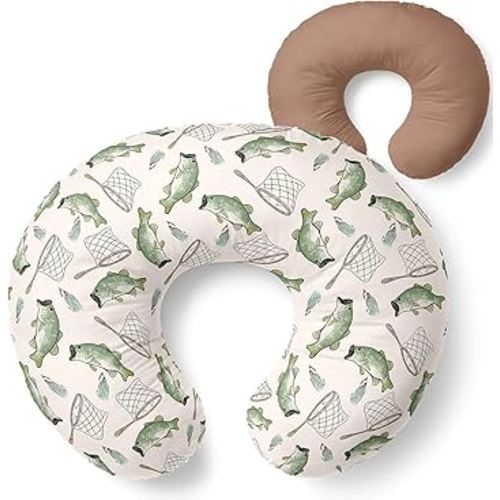 Pobibaby 1-Pack Premium Nursing Pillow Cover - Ultra Soft & Stretchy 96% Cotton, Breastfeeding Pillow Cover for Baby Boys and Girls (Gone Fishing)