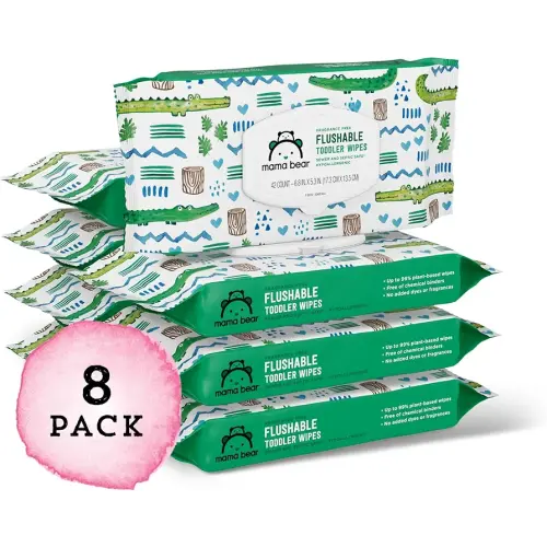 Amazon Brand - Mama Bear Toddler Toilet Wipes, Fragrance Free, Plant-Based Hypoallergenic, 336 Count, 8 Packs of 42