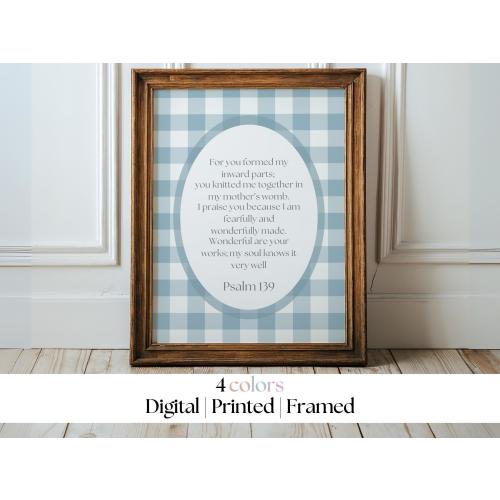Psalm 139 Vintage Nursery Print, Baby Boy Scripture Wall Art, christian nursery wallart, Christianity nursery decor,gingham,Digital Download