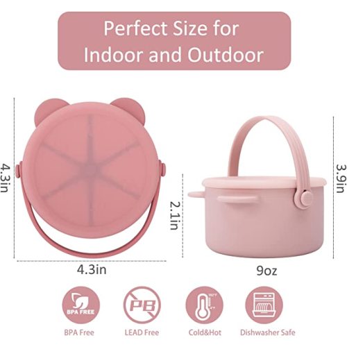 Silicone Snack Cups for Toddlers, Toddler Snack Containers, Baby Treat Catcher with DustProof Lid 2 Pack Dishwasher Safe and BPA Free 9 Oz