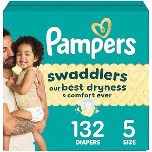 Pampers Swaddlers Diapers, Size 5 (20-37 lbs), 132 Count, Absorbent, Keeps Baby Dry and Comfortable, Skin Safe Disposable Baby Diaper (Packaging May Vary)