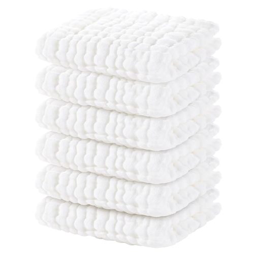 Yoofoss Muslin Baby Washcloths 100% Organic Cotton Face Towels 6 Pack Wash Cloths for Baby 12x12in Soft and Absorbent Baby Wipes (Dark Green)