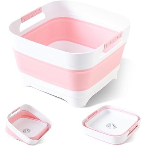 Collapsible Wash Basin for Baby Bottles - 2.4 Gallons Portable Wash Bin for RV Camping Sink, Space-Saving Dish Tub.Laundry & Utility Room Sinks (Pink)