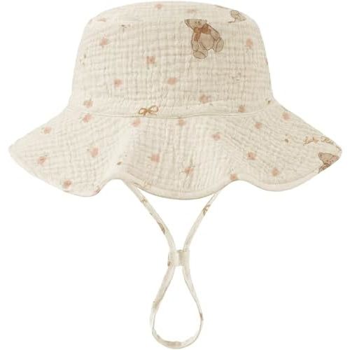 Muslin Baby Sun Hat Sun Protection Baby Toddler Bucket Hat with Wide Brim Beach Hats for Boys Girls