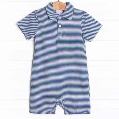 Levi Short Romper, Denim Blue Stripe – Stitchy Fish