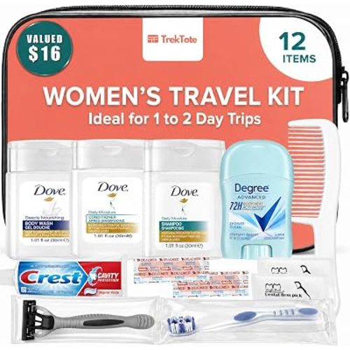 12-Piece Womens Travel Toiletry Kit – Premium Brand-Name Travel Toiletries