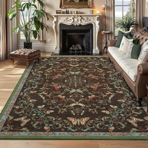 Garvee Vintage Butterfly Floral Washable Area Rug