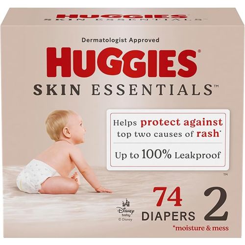 Huggies Size 2 Diapers, Skin Essentials Baby Diapers, Size 2 (12-18 lbs), 74 Count, Packaging May Vary