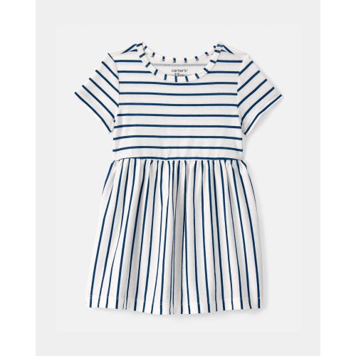 Baby Girl Striped Short-Sleeve Dress - Blue/Ivory | Carter's