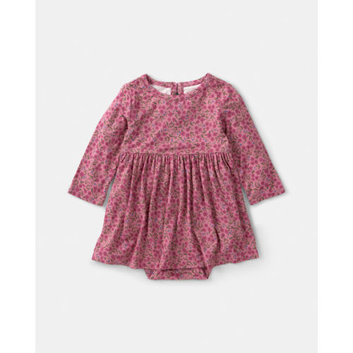 Baby Girl Floral PurelySoft™ Long-Sleeve Bodysuit Dress - Pink | Carter's