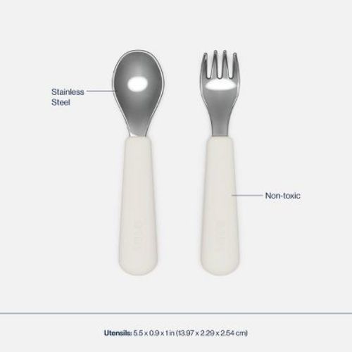 Lalo 2pc Stainless Steel Fork + Spoon Utensils Set - Oatmeal : Target