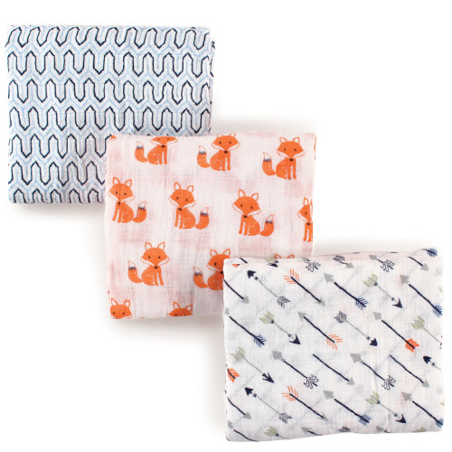 Hudson Baby Muslin Swaddle Blanket, 3-Pack, Foxes