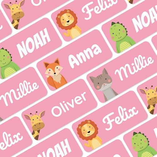 Personalized Name Labels for Kids Pink [60pcs] - Waterproof Name Stickers for Clothing, School, Camp & Daycare - Custom Name Stickers - Children Name Stick On Labels (1.2”x0.5”)