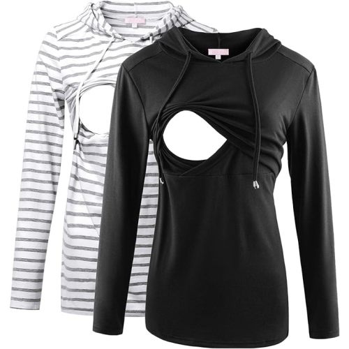 Bhome Nursing Shirt Long Sleeves Hoodie Breastfeeding Top Sweatshirt