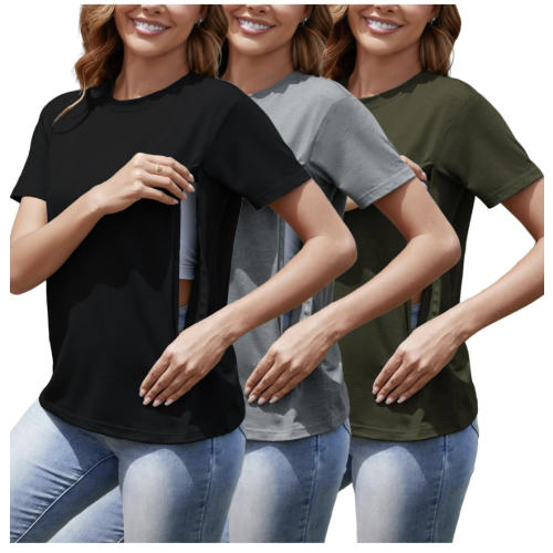 Women's 3-Pack Nursing Tops for Breastfeeding with Hidden Zippers Loose Fit Maternity Shirts